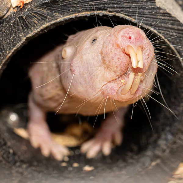 Naked mole-rat with sparse hair and prominent front teeth